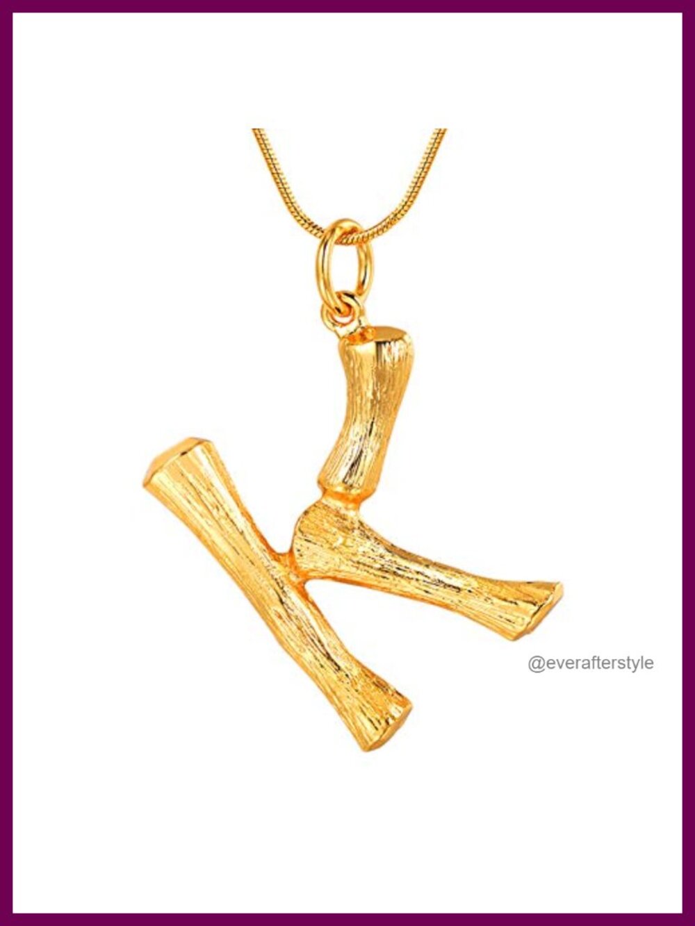 14K Gold Plated Initial Name Pendant Necklace with Big Bamboo Letter Charm